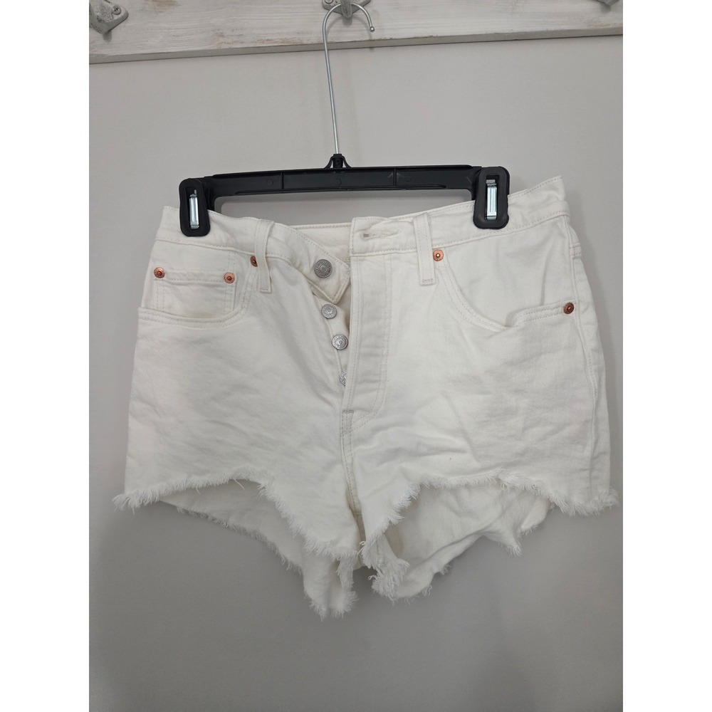Levis 501 Original White Denim High Rise Cut Off Shorts Button Fly W28
